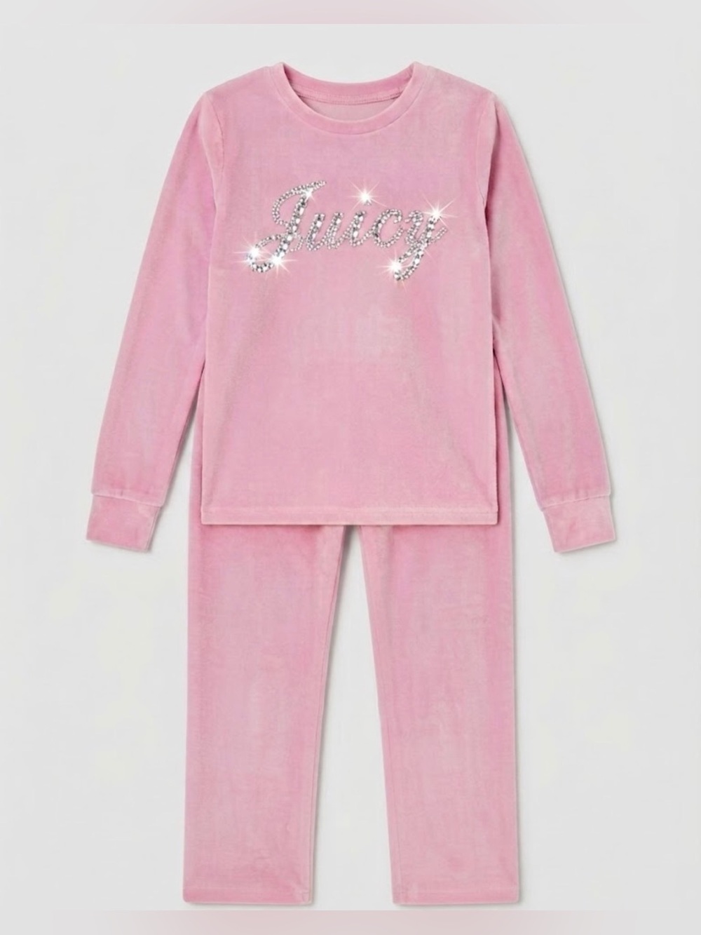 Juicy Couture Pink Velour Two-Piece Pajama Set with Rhinestone Script